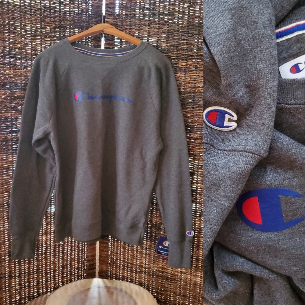Champion Crew Neck Sweatshirt Gray Sweater Shirt ♥